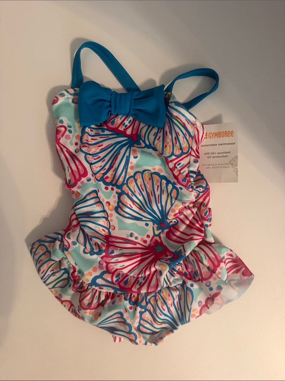 Gymboree Teal, Pink and Blue Shell-Print One-Piece Swimsuit with Bow